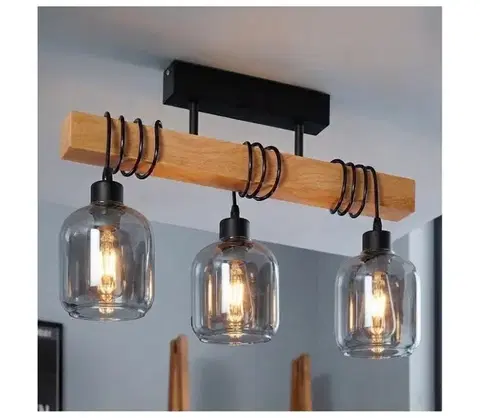 Svietidlá BRILAGI - Prisadený luster WOOD GLASS 3xE27/60W/230V borovica/čierna/dymová sivá EG44074+3xNSTK7758