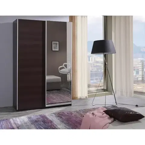 Šatníkové skrine Skriňa Fifi gaštan wenge/zrkadlo 135 cm