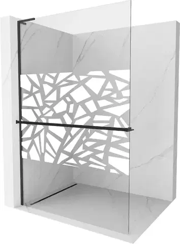 Sprchové dvere MEXEN/S - Kioto+ L Sprchová zástena WALK-IN s poličkou a držiakom uterákov 80 x 200, biely vzor, čierna 800-080-123-70-85
