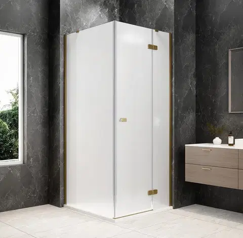 Sprchové dvere POLYSAN - GLOBE GOLD MATT štvorcová sprchová zástena 800x800, matné sklo, pravé GB1080-3215MRG