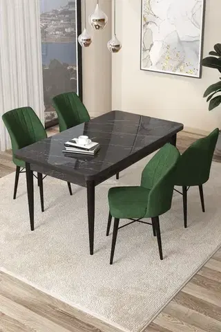 Jedálenské sety Dining Table & Chairs Set (5 Pieces) Arp - Black Marble, Khaki