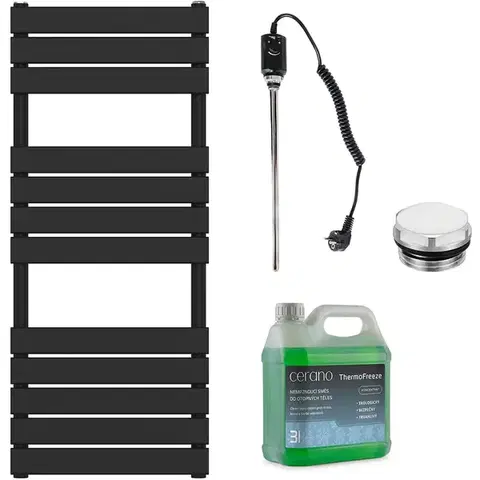 Doplnky do kúpeľne CERANO - Kúpeľňový elektrický radiátorový set Claude - 600W - čierna matná - 1200x500 mm CER-680554