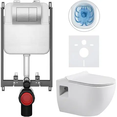 Záchody CERANO - Kompletný WC set Basic/Dure - biela lesklá - WC tlačidlo Maxio/Strieborná - na zamurovanie - 51x35 CER-8050BD85905