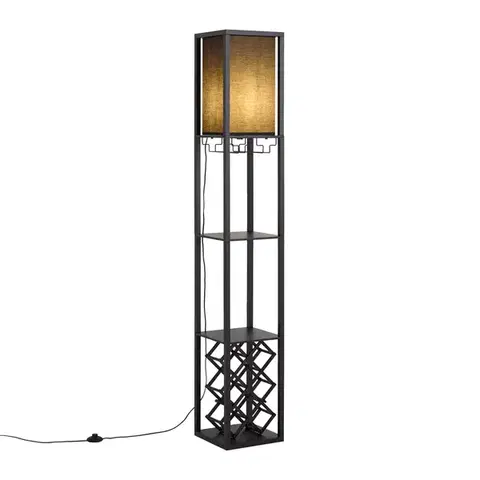 Stojace lampy Moderná stojaca lampa čierna s látkovým tienidlom a stojanom na víno - Stojan Wine