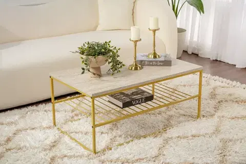 Konferenčné stolíky Konferenčný stolík Asude - Gold, Travertine