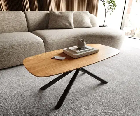 Konferenčné stolíky DELIFE Konferenčný stolík Edge zaoblený tvar 100x50 cm dub prírodný švajčiarska hrana Sarity kov čierna