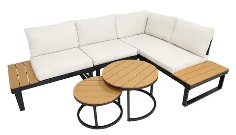 Záhradný nábytok SARDINIA záhradná rohová modulová sedacia súprava, béžová/teak