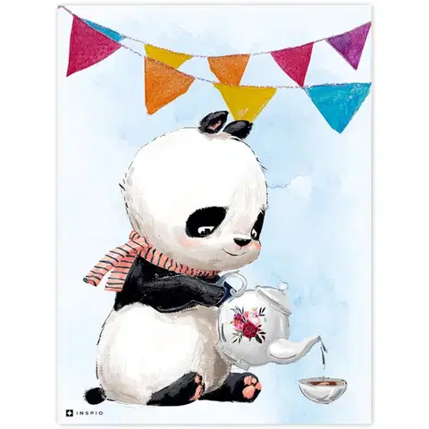 Obrazy do detskej izby Obrázok Panda s farebnými vlajkami
