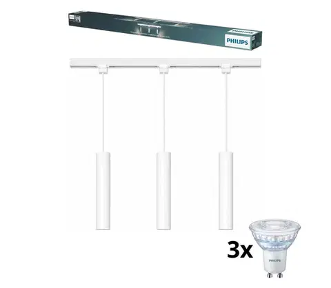 Svietidlá Philips - LED stmievateľný luster s lankom v lištovom systéme EASYLINK 3xGU10/6,2W/230V 1m biela P7615+3xP4914