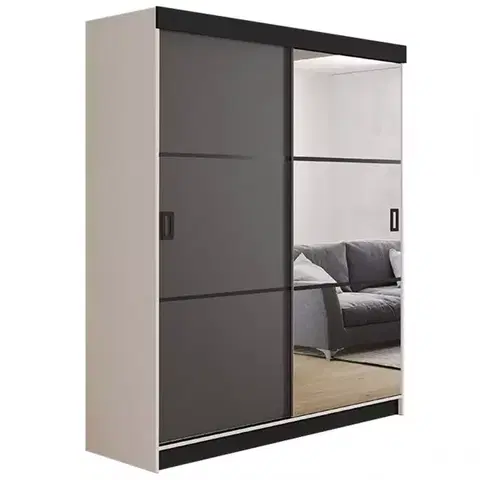 Spálňové šatníkové skrine Skriňa Retro 138 3L Biely / Dvierka grafit