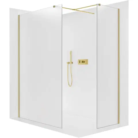 Sprchovacie kúty CERANO - Sprchová zástěna Walk-in Onyx T L/P - 8 mm - hranatá vzpěra - zlatá, mléčné sklo - 30x30x200  CER-8050BD72226
