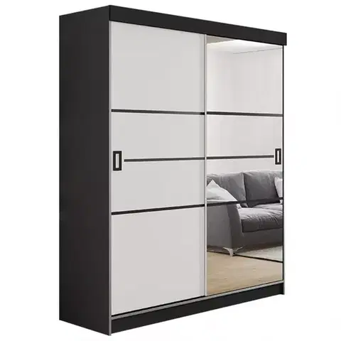Spálňové šatníkové skrine Skriňa Retro 138 4L grafit/ Dvierka biely