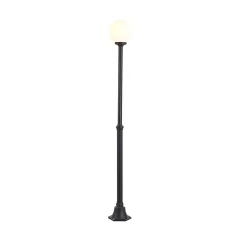 Zahradne stlpove lampy Klasická vonkajšia stojaca lampa čierna s opálovým sklom 210 cm IP44 - Champs