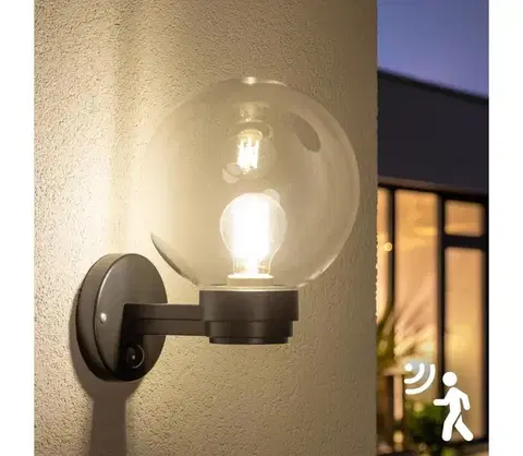 Svietidlá BRILAGI - Vonkajšie nástenné svietidlo so senzorom HARBOR 1xE27/40W/230V IP33 čierne/číre GD-HAWUST-00