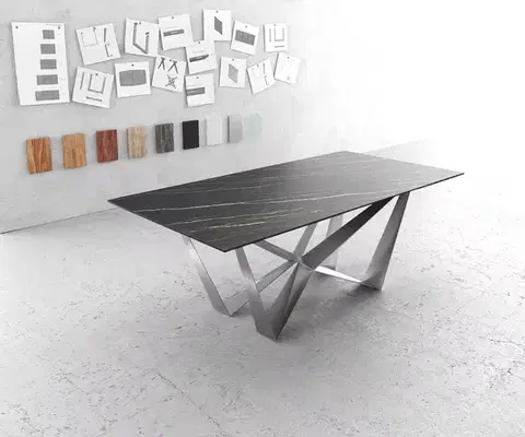 Jedálenské stoly DELIFE Jedálenský stôl Edge 200x100 cm keramika Laminam®Noir Desir hnedá pavučina plochá oceľ nerezová oceľ