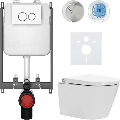 Záchody CERANO - Závesné WC s bidetom Basic/Cronus Standard - biela lesklá - WC tlačidlo Dualo/Biela - na zamurovanie - 59,3x38,4 CER-8050BD86421