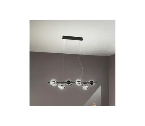 Svietidlá Ondaluce - Luster na lanku MONILE 6xE14/10W/230V čierna/dymová čierna SO.MONILE/6-NERO