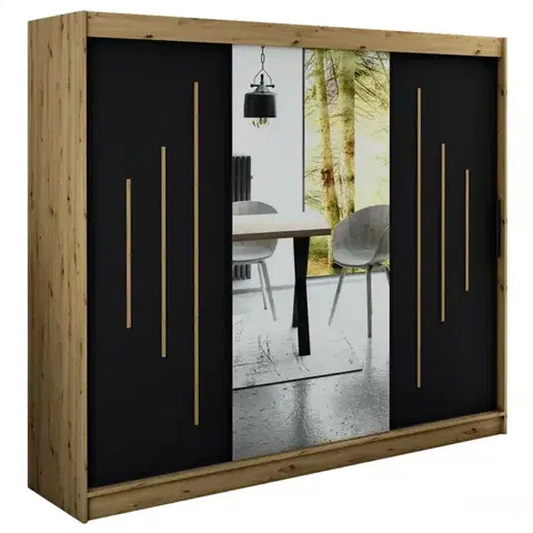 Šatníkové skrine Skriňa Halifax Y1 250 Dub Artisan/čierna/Zrkadlo