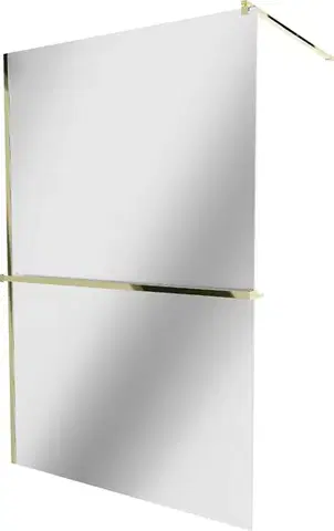 Sprchové dvere MEXEN/S - KIOTO Sprchová zástena WALK-IN s poličkou a držiakom uterákov 80 x 200, zrkadlové 8 mm, zlatá 800-080-121-50-50