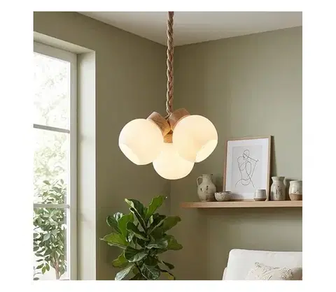 Svietidlá  Závesný luster na lanku LOOMIS 3xE27/15W/230V 83 cm béžová/dub LM-3.315/A