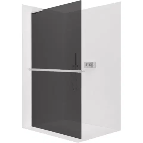 Držadlá k vani CERANO - Sprchová zástěna Walk-in Onyx L-levá vzpěra - 10 mm + polička/držák na ručníky - chrom, grafitové sklo - 120x200  CER-8050BD74689