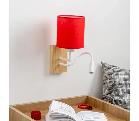 Svietidlá BRILAGI - LED Nástenná lampa NUBILA WOOD 1xE27/25W/230V + LED/3W dub/červená BG1565+BG1578