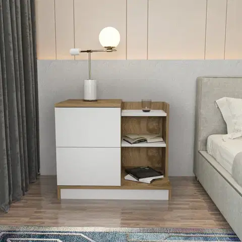 Nočné stolíky Nočný stolík Rena - White, Oak