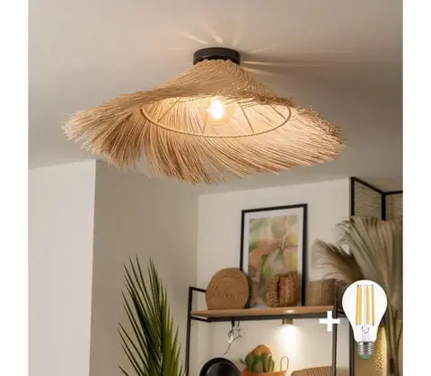 Svietidlá BRILAGI - LED prisadený luster CERIA BOHO 1xE27/40W/230V priemer 70 cm ratanový BG3988+EG781136