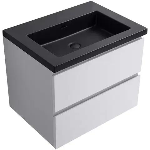 Kúpeľňový nábytok CERANO - Kúpeľňová skrinka Carole - biela matná + umývadlo z lit. mramoru Ovo - čierna matná - 60,5x53x46,5 CER-979922