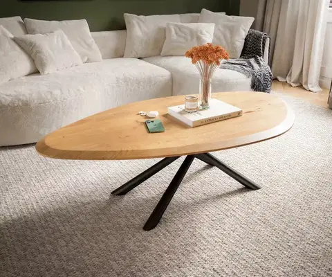 Konferenčné stolíky DELIFE Konferenčný stolík Edge organický 140×76 cm dub prírodný Flow-Edge Sarity kov čierna