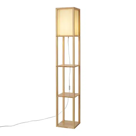 Stojace lampy Moderná stojacia lampa drevená s béžovým tienidlom - Stojan