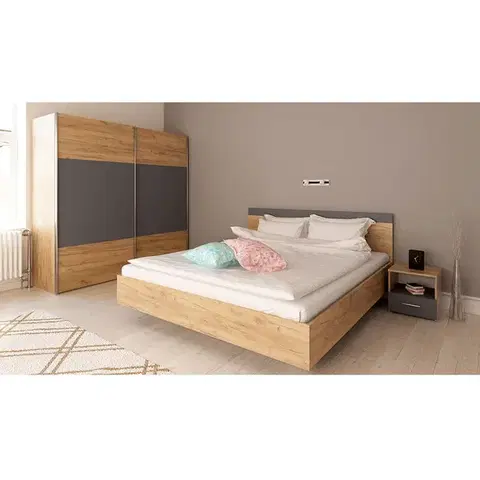 Spálňové zostavy KONDELA Gabriela New 160 spálňová zostava dub artisan / grafit