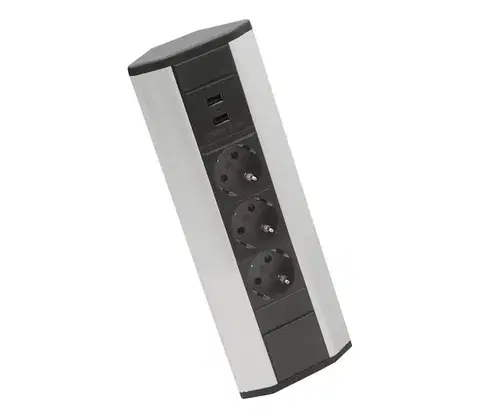 Predlžovacie káble  Rohový zásuvkový stĺpik 3x230V + 2xUSB-A čierna/strieborná 20483
