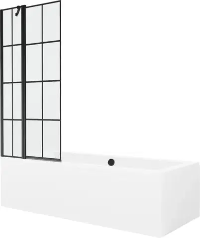 Sprchové dvere MEXEN/S - Cube obdĺžniková vaňa 170 x 80 cm s panelom + vaňová zástena 80, čierna vzor 550517080X9408117077