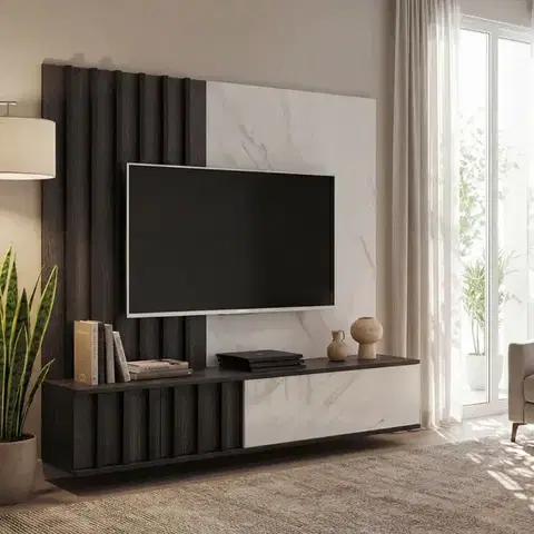 Obývacie steny Obývacia Stena Noir Ii Dgmw Nr2 Grafit Oak/Marble Black