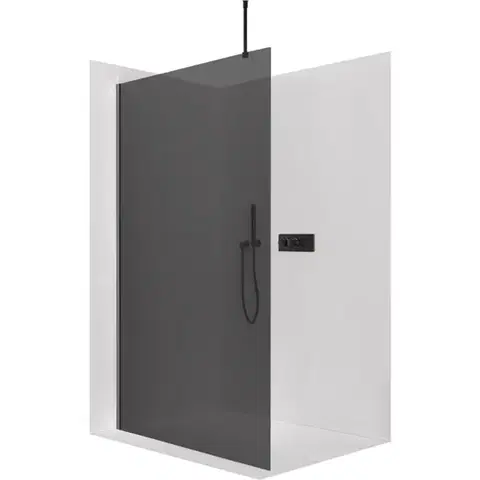 Sprchovacie kúty CERANO - Sprchová zástěna Walk-in Onyx Top Round L/P - 8 mm - kulatá vzpěra - černá matná, grafitové sklo - 40x200  CER-8050BD71973