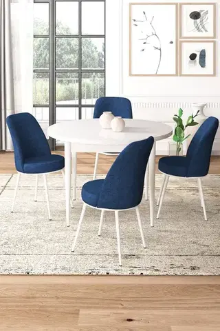 Jedálenské sety Dining Table & Chairs Set (5 Pieces) Tor - White, Navy Blue