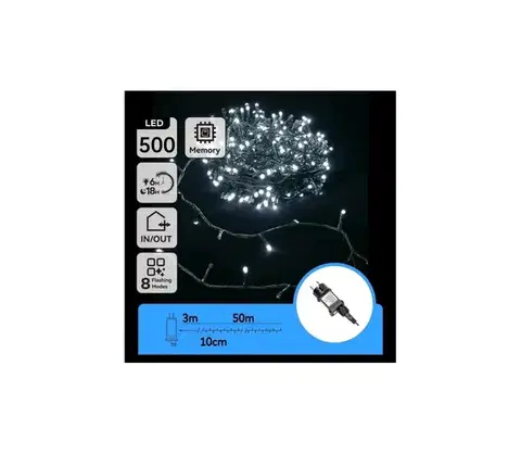 LED osvetlenie  B.V.  - LED vonkajší reťaz 500×LED/8 funkcií 53 m IP44 studená biela B10303ABNE