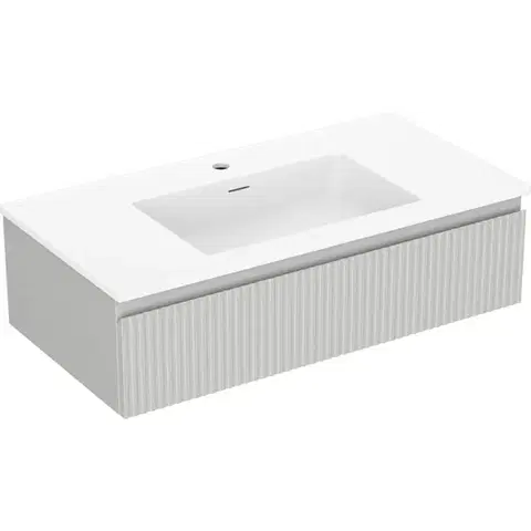 Kúpeľňový nábytok MEXEN/S - Rivel kúpeľňová skrinka 90 cm s umývadlom Otis, 1 šuplík, reliéf, šedá mat/biela mat 91A20-09023-1-BF62-W18M01