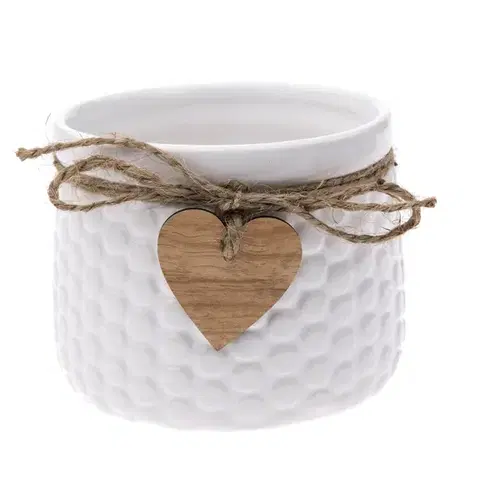Kvetináče a truhlíky Keramický obal na kvetináč Heart, biela, 11 x 8,8 x 8 cm