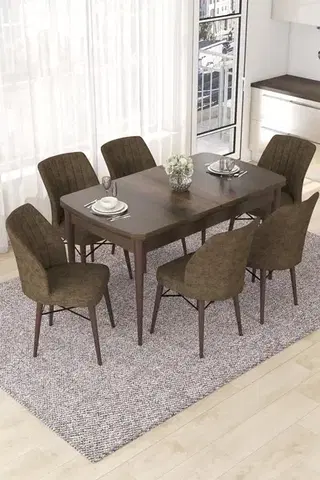 Jedálenské sety Extendable Dining Table & Chairs Set (7 Pieces) Nef - Baroque, Brown