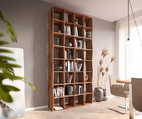Voľne stojace knižnice DELIFE Knižnica Live-Edge 240x120 cm akácia prírodná masívne drevo