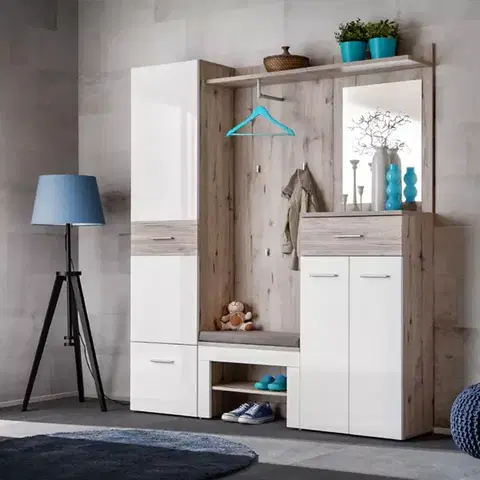 Predsieňový nábytok Predsieňový nábytok  Gustavo III + Poduška Dub Wellington/biely
