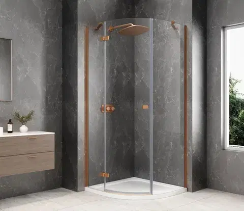 Sprchové dvere POLYSAN - GLOBE COPPER MATT štvrťkruhová sprchová zástena 1000x1000, číre sklo, ľavá GB2610LPG