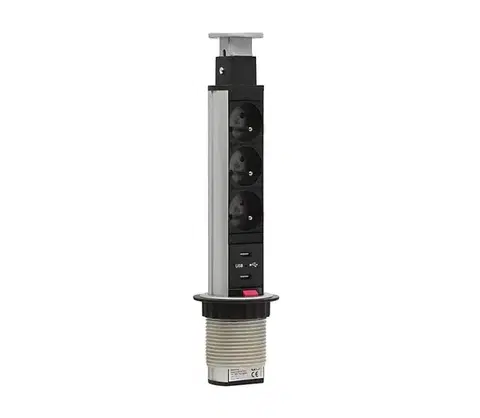 Predlžovacie káble  Prípojný zásuvkový stĺpik na dosku stola 3x230V + 2xUSB 20430SUF