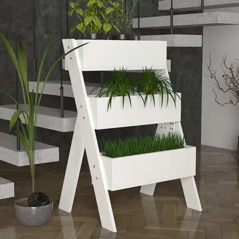 Záhradné stoly GARDEN stojan na kvety, biela