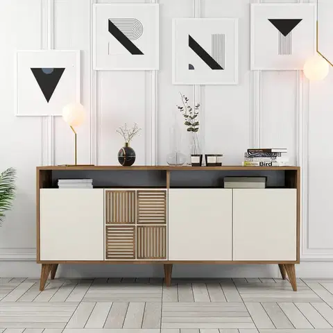 Komody a skrinky CART 160 komoda na nožičkách, orech / krémová