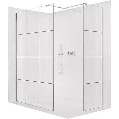 Sprchovacie kúty CERANO - Sprchová zástěna Walk-in Onyx T L/P - 8 mm - hranatá vzpěra - chrom, industriální sklo - 150x150x200  CER-8050BD2744
