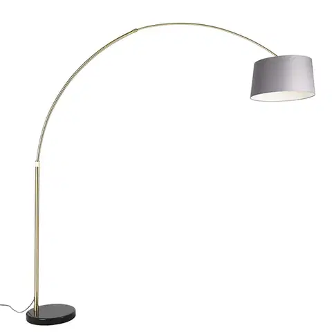 Oblúkové lampy Oblúková lampa mosadz s mramorom a sivým látkovým tienidlom 45 cm - XXL