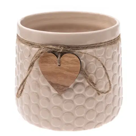 Kvetináče a truhlíky Keramický obal na kvetináč Heart, béžová, 12,5 x 14 cm